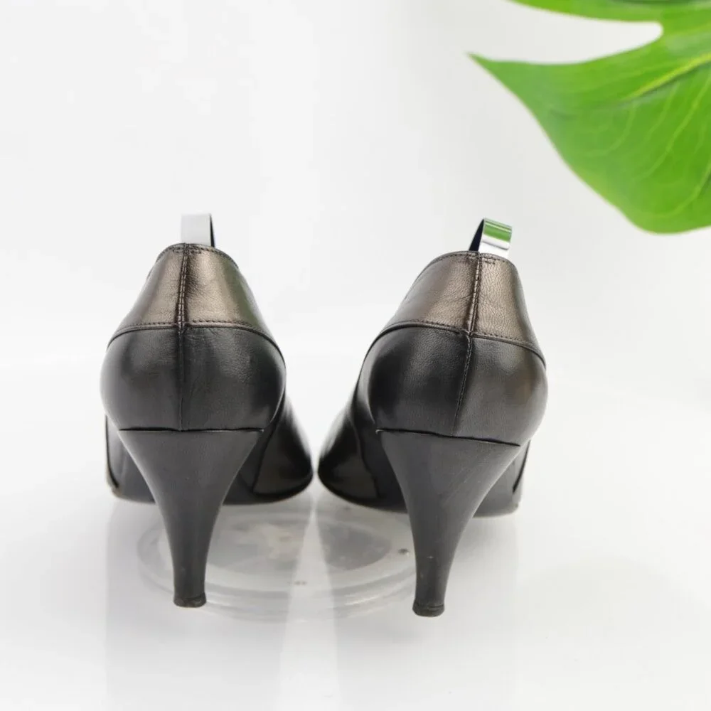 Vintage Oscar de la Renta‎ Womens Pump Size 7.5 Bronze Leather Cone Heel Shoes